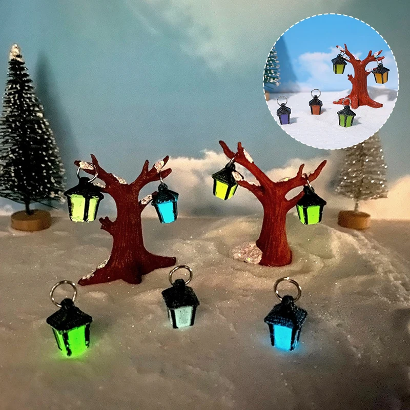 【F】1Set Mini Luminous Hanging Tree Lanterns Ornament Retro Small Lamp Model Micro Landscape Decoration Dollhouse Miniature Toy