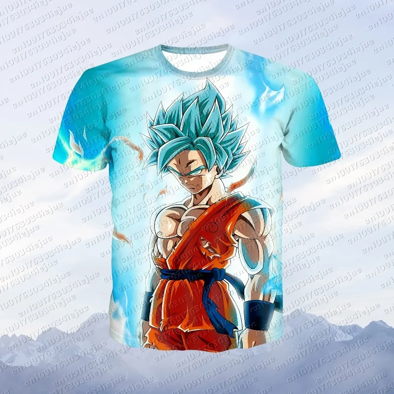 Camiseta de Moda con Estampado de Anime Dragon Ball Z 2026, Goku Super Saiyan 2 con Aura Épica Azul, para Niños y Adultos, Ropa de Cosplay