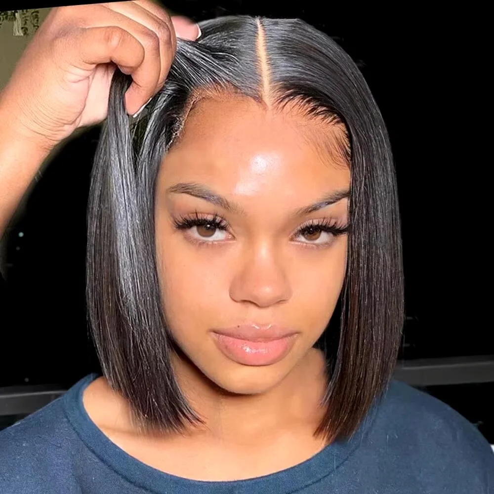 Wear And Go Glueless Human Hair Wig Bob Lace Straight Short Bob 4x4 Lace Frontal Pre Plucked Human Wigs Ready To Go Hair Wigs