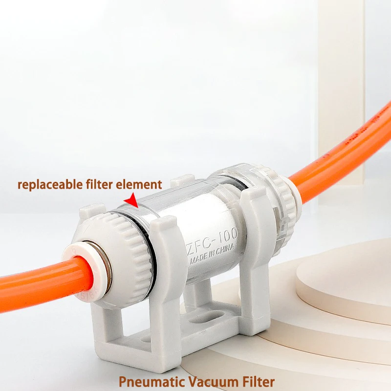 ZFC Pipeline Type Air Pneumatic Vacuum Ejector Filter -06B -08B in Line Removable Fiber Element for Air Suction Cup ZFC100 200