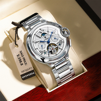 POEDAGAR Luxury Man Watch Hollow Tourbillon Automatic Mechanical Men Watch Waterproof Date Week Stainless Steel Men's Watches