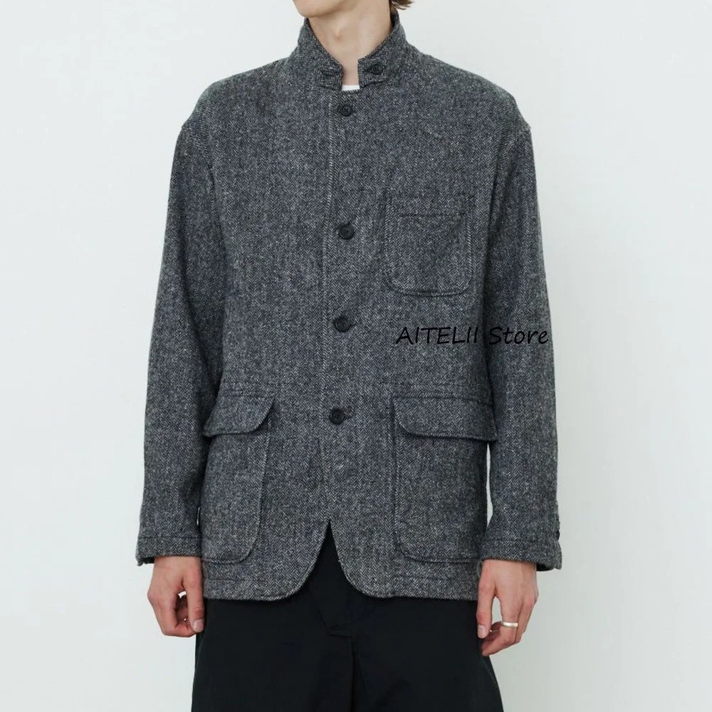 

Casual Suit Jackets Casual and Stylish Urban Blazers Single-breasted Jackets for Man Vintage Herringbone Fabric Men's Jacket