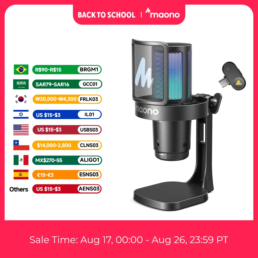 Беспроводной микрофон MAONO DGM20W USB для геймеров - шумоподавление, RGB-подсветка для ПК, игр, прямых трансляций, записи.