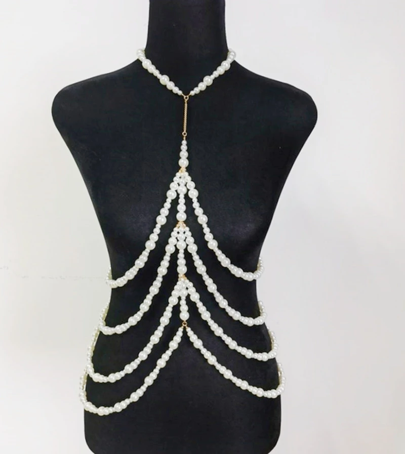 

Fashion women's European and American multi-layer pearl beaded necklace body chain, Amazon hot-selling accessories