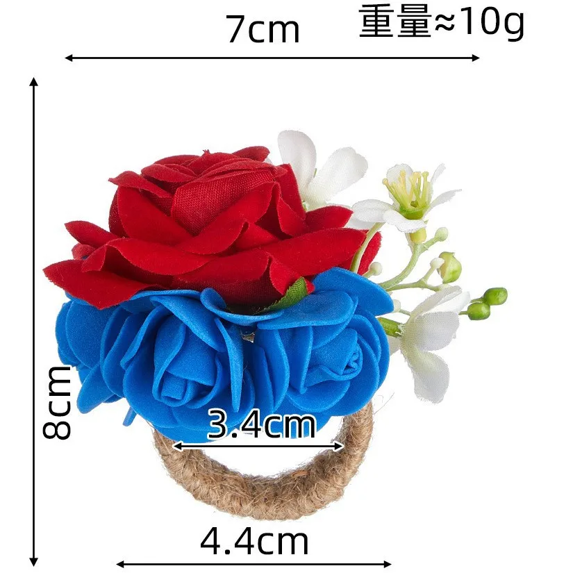 

Patriotic Napkin Ring Faux Flower Accent for Independence Day Table Setting Rustic Napkin Holder Stylish Dining Decoration