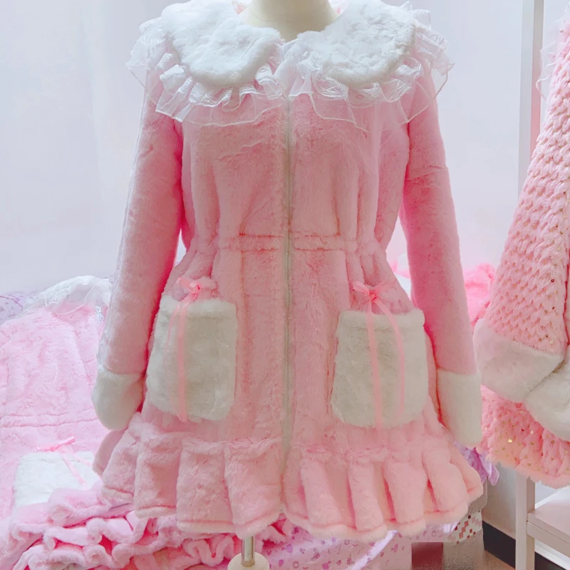 Original Design Sweet Cute Bow Y2k Pocket Fleece-Lined Women's Jackets 2025 Winter New Warm Loose Kawaii Cotton Coats Ladies