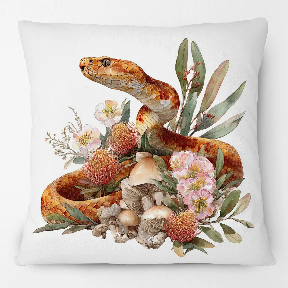 Australian Copperhead Snake Bottlebrush Flowers Animals Painting Cushion Covers Mushroom Art Pillow Case