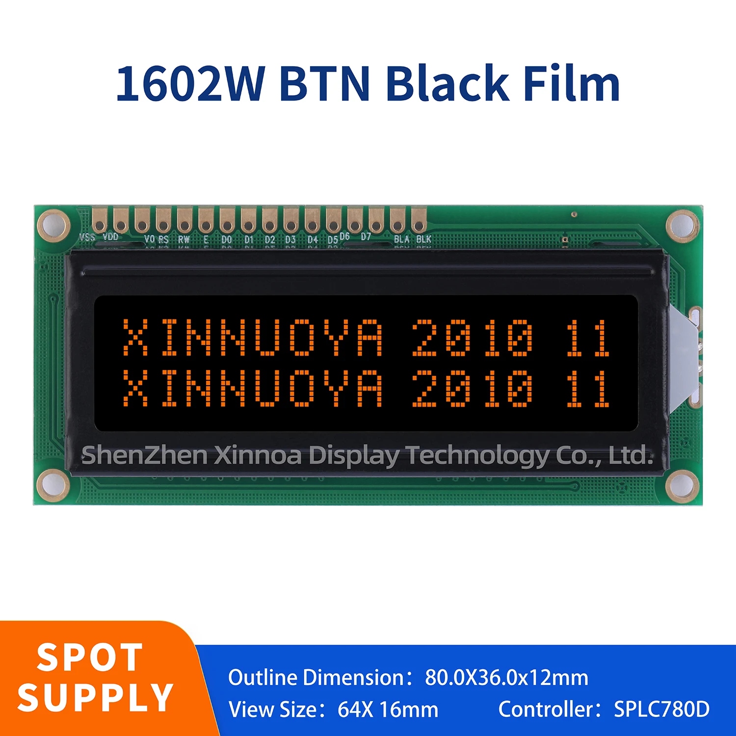 BTN Black Film Orange VA BTN 1602W Character LCD Display 16X2 DOT Matrix Red White Blue Yellow Green Black ST7066u Driver IC 5V