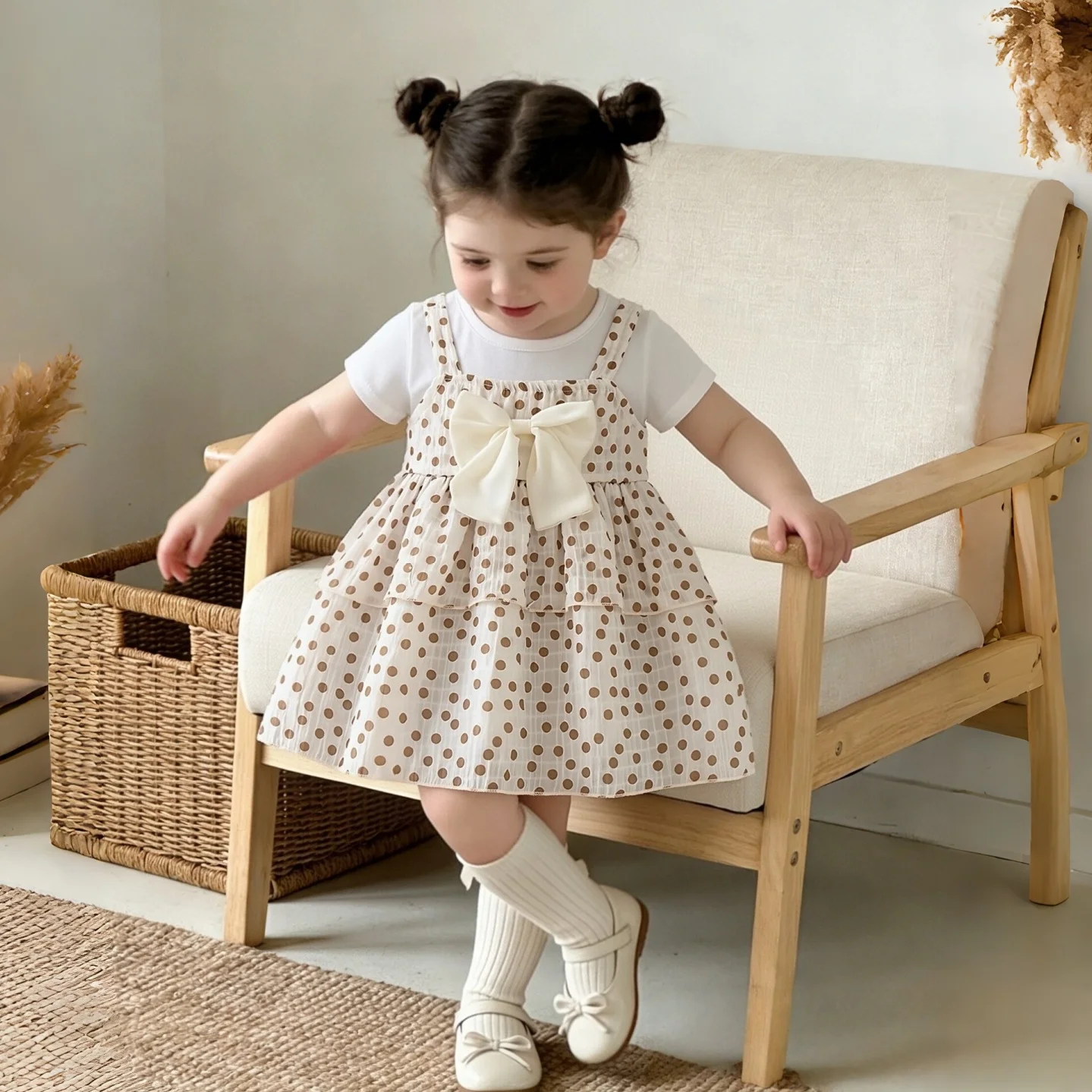 Summer New Baby Girl Dress Sweet Polka Dot Short Sleeved Dress, Fashionable Outdoor Wear Children's Clothing 6 Months To 2 Years