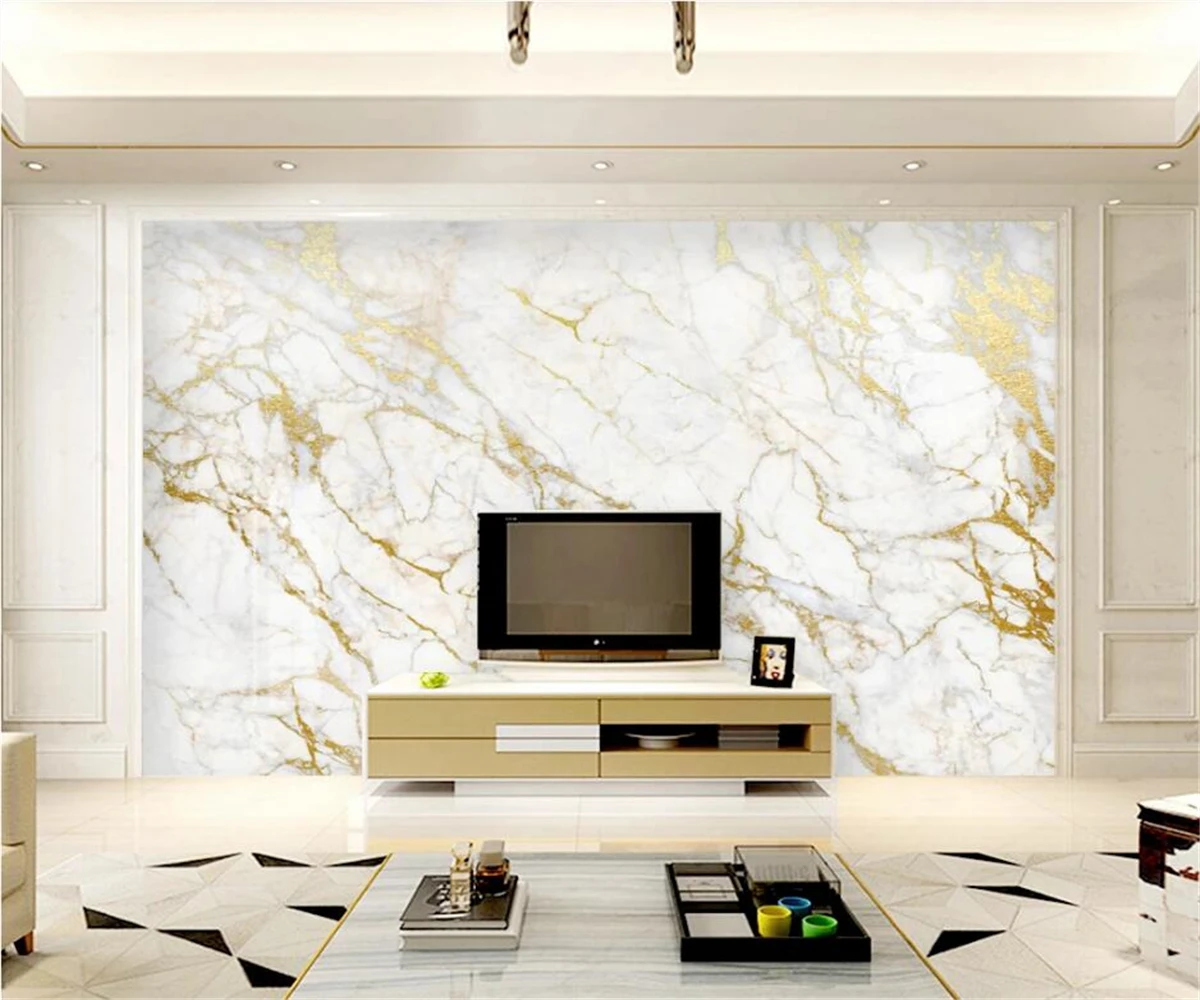 

Custom wallpaper 3d mural gold silk pattern jazz white marble background wall living room bedroom restaurant decoration painting