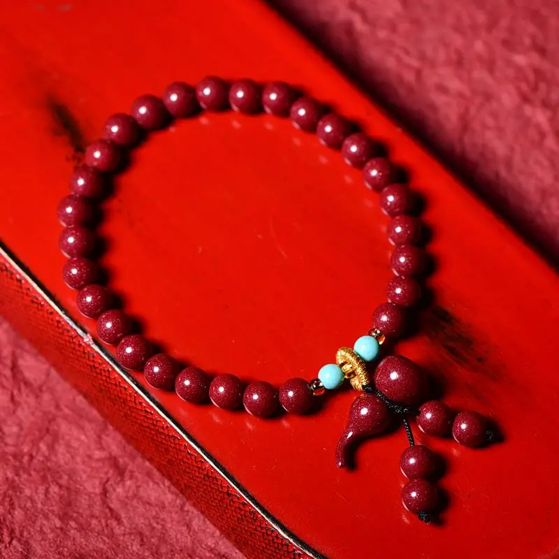 Natural Cinnabar Gourd Bracelet Male Fulu Lucky Bead Bracelet Female Native Year Couple's Anti-evil and Safe Gift Attract Wealth