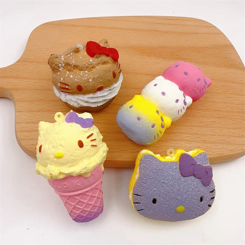 Sanrio Kawaii Decompression Slow Rebound Cute Hello Kitty Ice Cream Bread Toy Backpack Accessories Pendant Keychain Holiday Gift