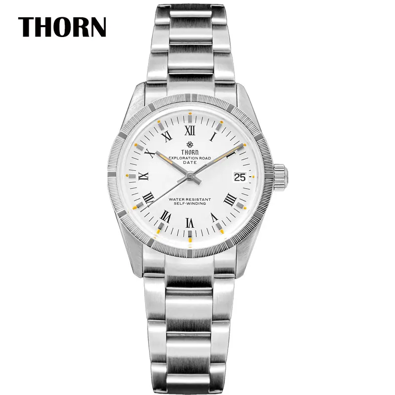 

Thorn Men's Vintage Wristwatch 34mm White Dial Sapphire Glass Retro C3 Luminous PT5000 Movement 10Bar Water Resistant