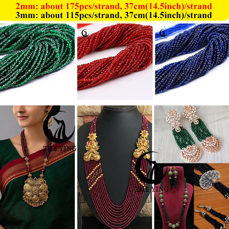 Zhe Ying 2mm Gradient Crystal Beads Loose Faceted Round Glass Beads for Jewelry Making Bracelet Necklace DIY Accessories