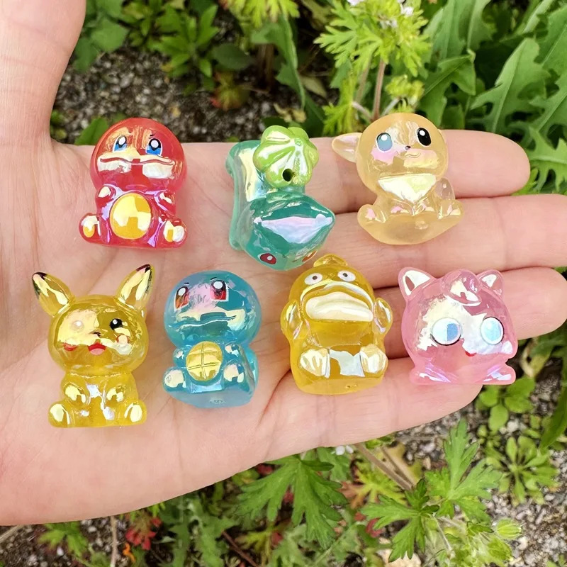 28mm漫画風透明カラー発光ポケモン立体樹脂製スルーホールビーズアクセサリー携帯電話チェーンdiy