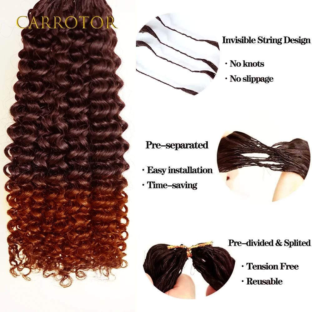 Highlight Color Feather Crochet Human Hair Curly Brown Reddish Color Bundles Knotless Pre-Saperated Hair Extensions for Women