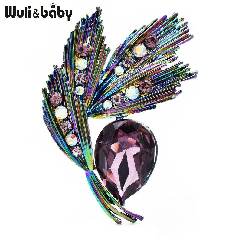 Wuli&baby Waterdrop Crystal Leaves Brooches For Women Unisex Beautiful Party Office Flowers Brooch Pins Gifts