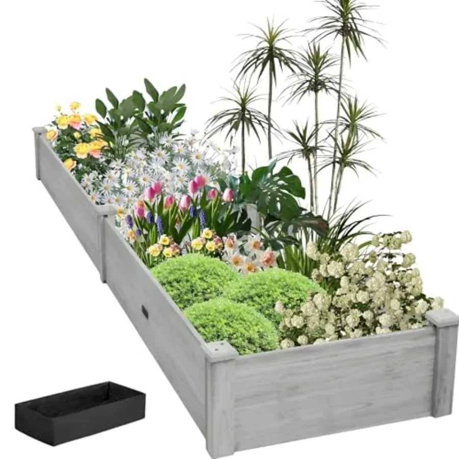 

8x2ft Outdoor Wooden Raised Garden BedElevated Planting Planter Box for Vegetables/Garden/Lawn/Patio Gray 96 x 24 x 9in