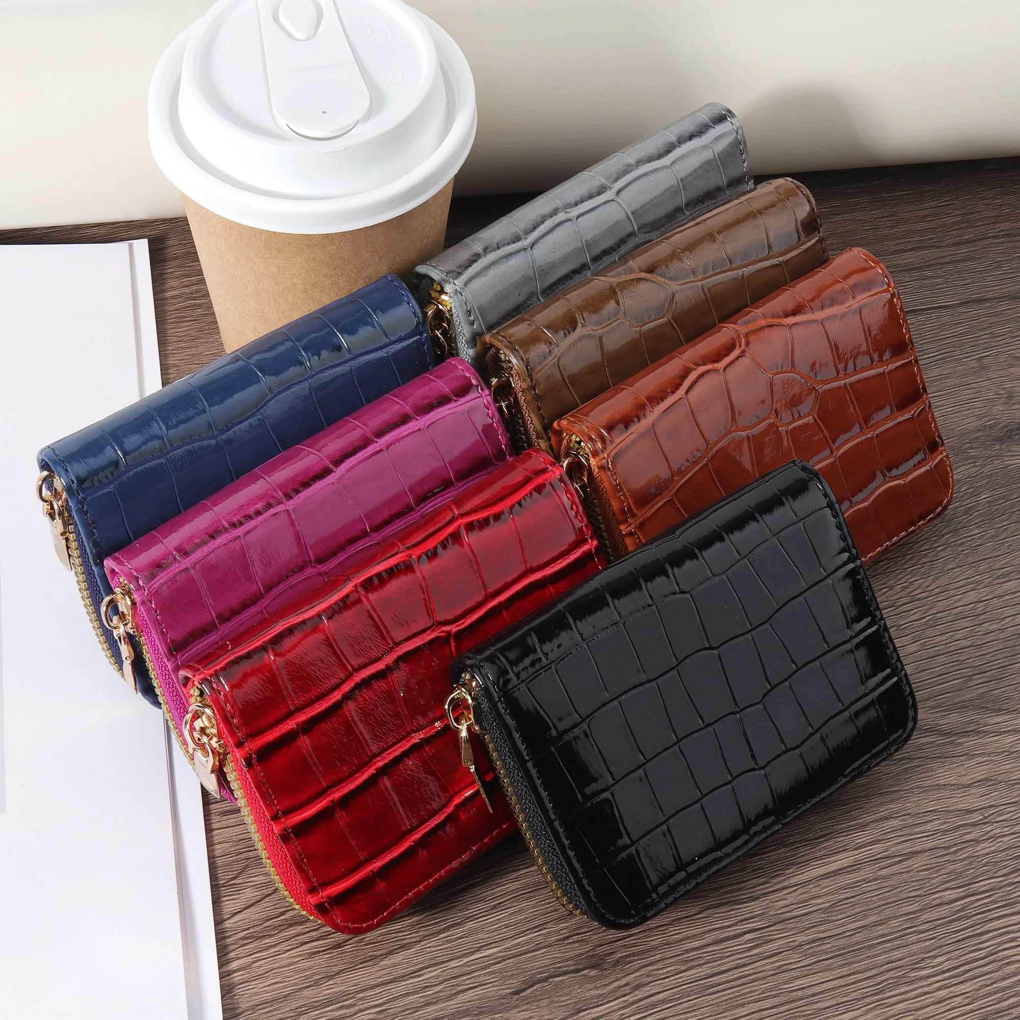 New leather women's card case, short zippered wallet, credit card holder zippered card case, women's short wallet