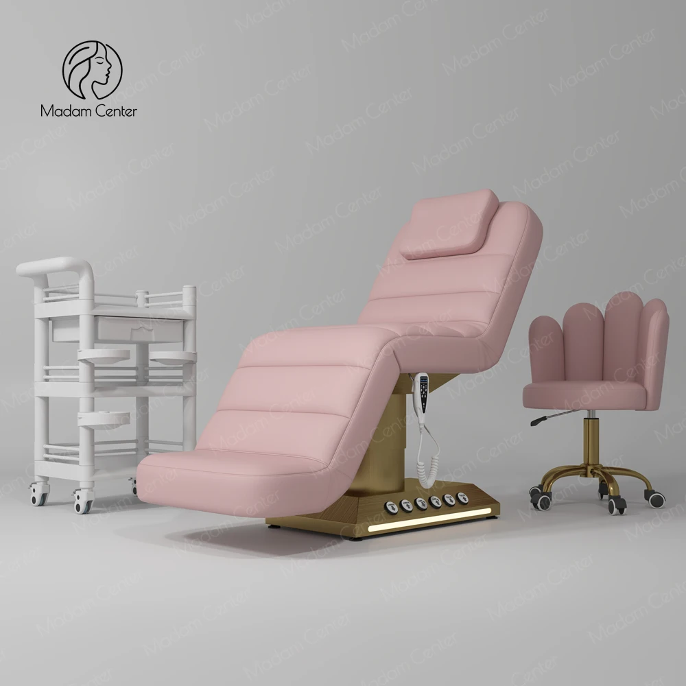 Madamcenter Electric Facial Bed Chair Pink Beauty Salon Furniture with Adjustable Cama De Belleza and Foot Control Buttons