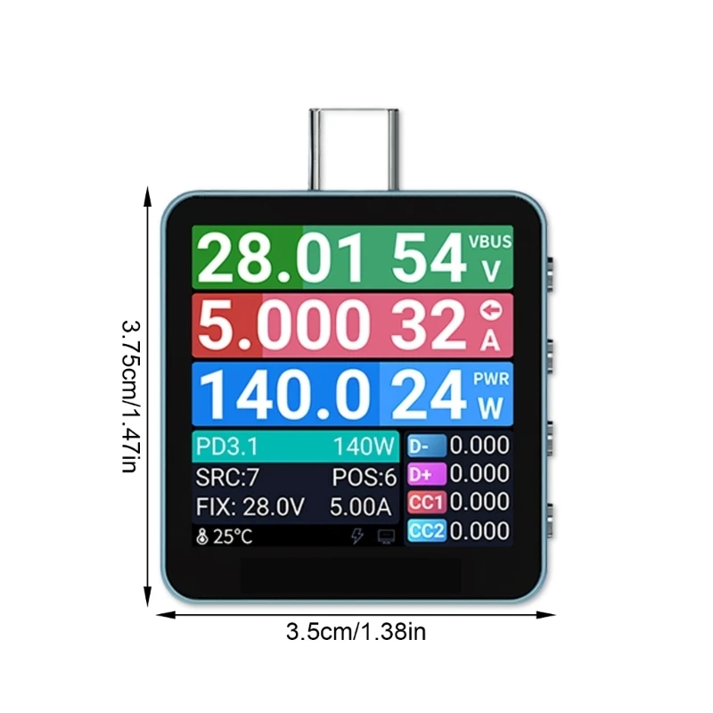 Portable Charging Tester with Bright Display for Cable Review, Charging Source Checks, and Observation