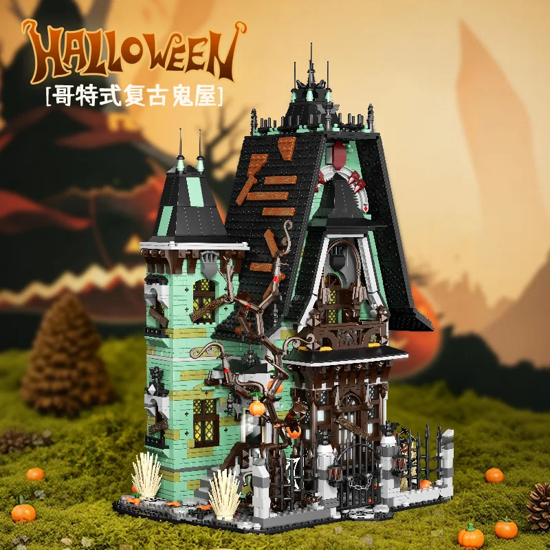 

Gothic Haunted House Building Block MOC Horror Castle Model Brick Halloween Decoration DIY Assembly Toy Gift For Adult Collector
