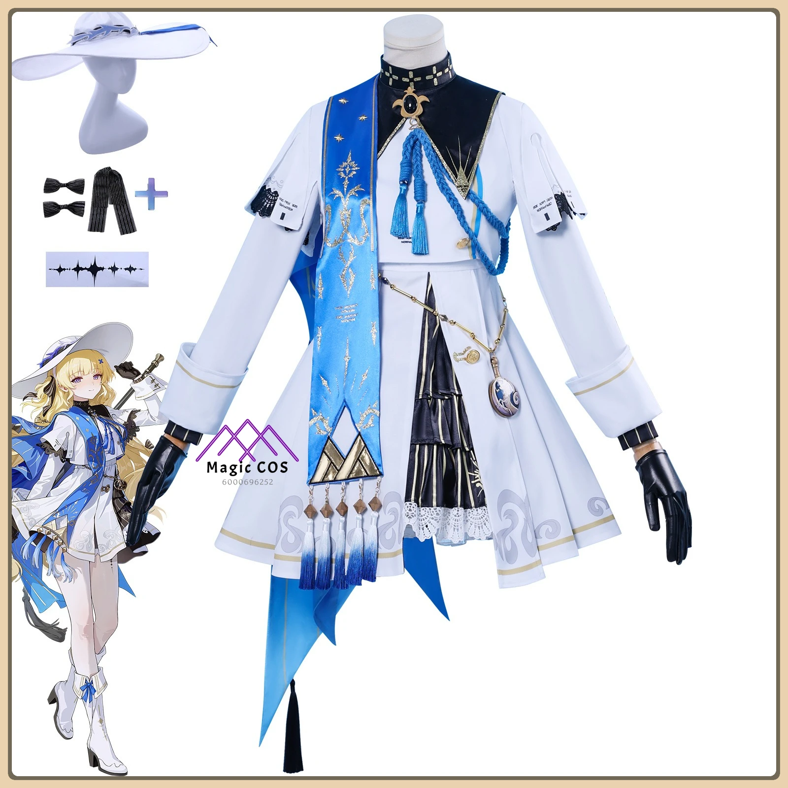 

Wuthering Waves Guardian Cosplay Costume West Lake Collab Blue & White Dress Full Set Anime Outfit for Women Comic Con Party