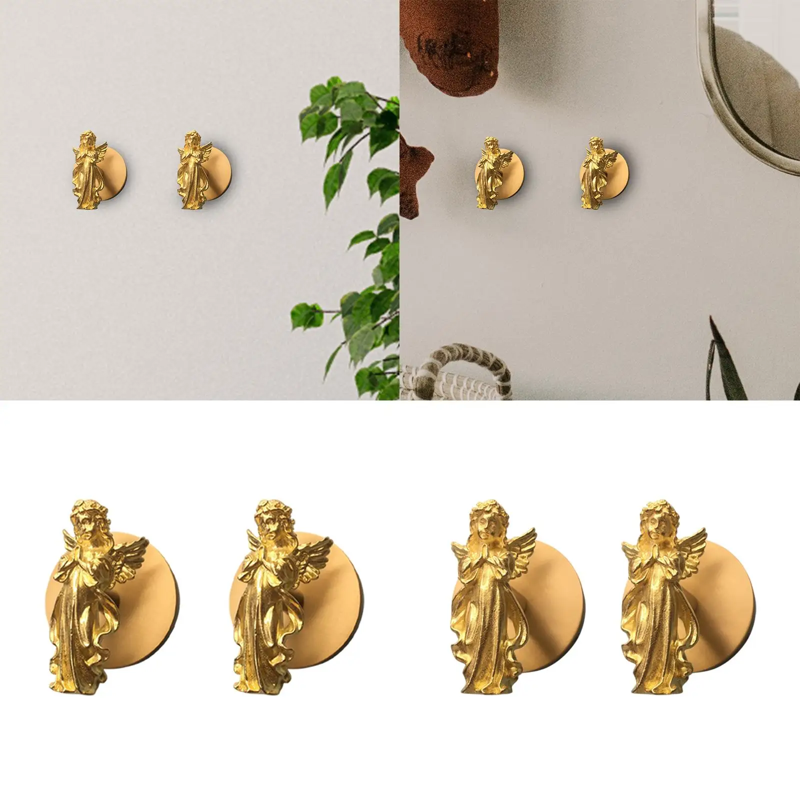 2x Coat Hooks Door Hooks Multipurpose Brass Decorative Key Hooks Wall Hooks for Bathroom Entryway Closet Hanging Keys, Bags