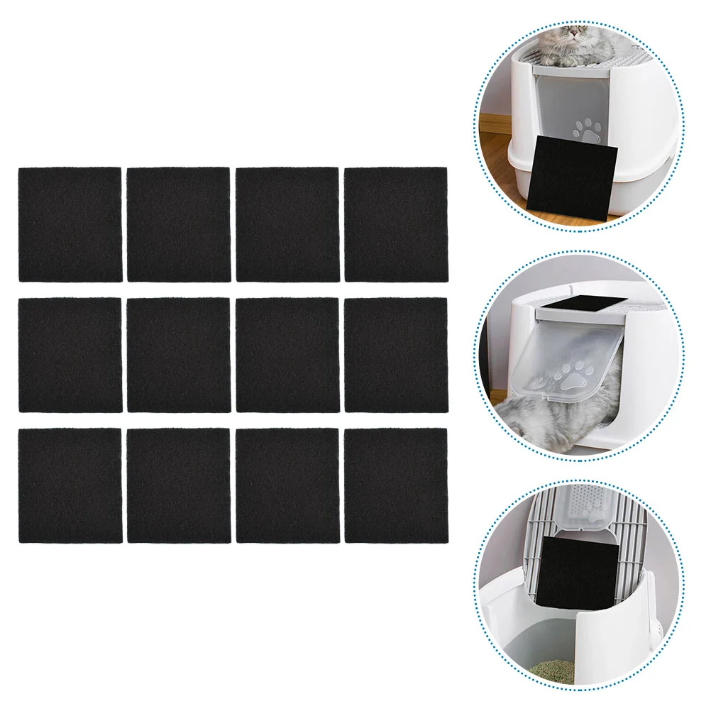 

12 Pcs Cat Litter Box Filter Cotton Activated Carbon Filters Replacements Pad Pet Air Purifier Rug Charcoal