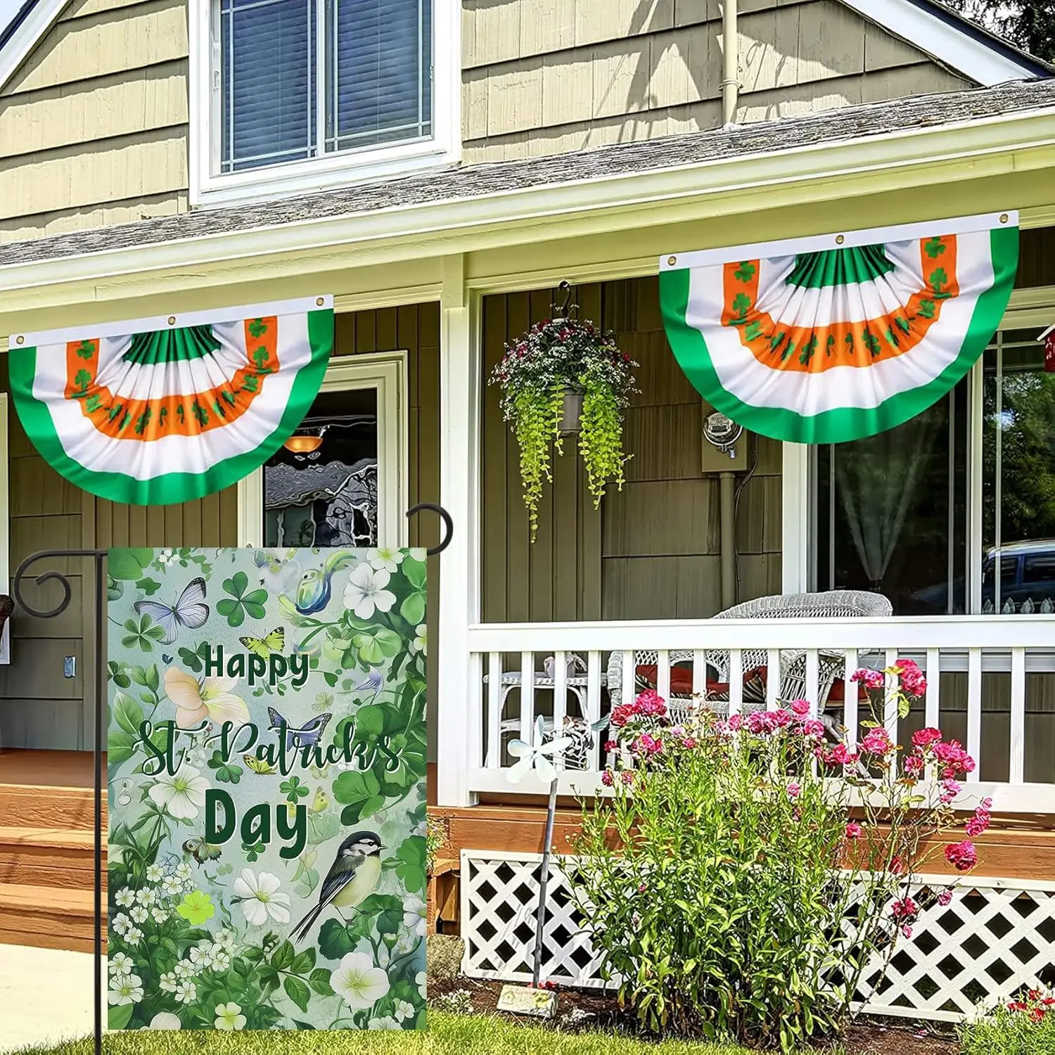 Texupday Happy St. Patrick's Day Shamrock Clover Floral Bird Butterfly Decoration Spring Vertical Garden Flag Rustic Hol YYD EEZ