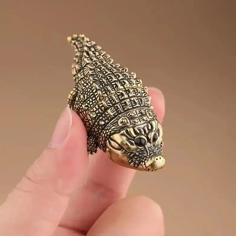 1 pc cute chubby bronze alligator statue, creative desktop decoration, ornament, gift, collectible.