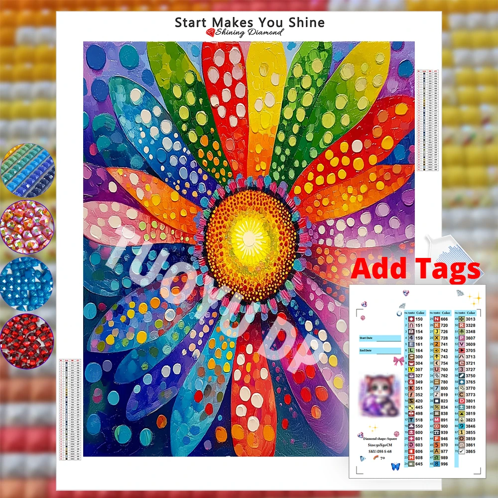 Resin Immortal Dust Ab Crystal Diamond Painting Rainbow Wave Point Sunflower 5d Full Diamond Art Set Mosaic Home Decoration