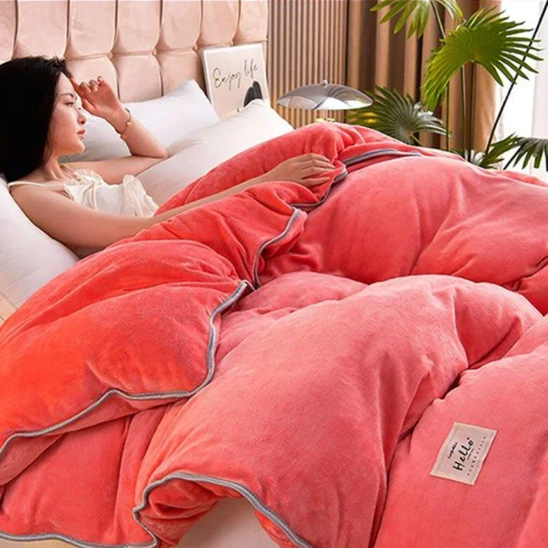 1pc Duvet Cover Winter Thickened Warm Double-sided Plush Luxury Quilt Cover Home Textile Solid Colour Queen Size Comforter Cover