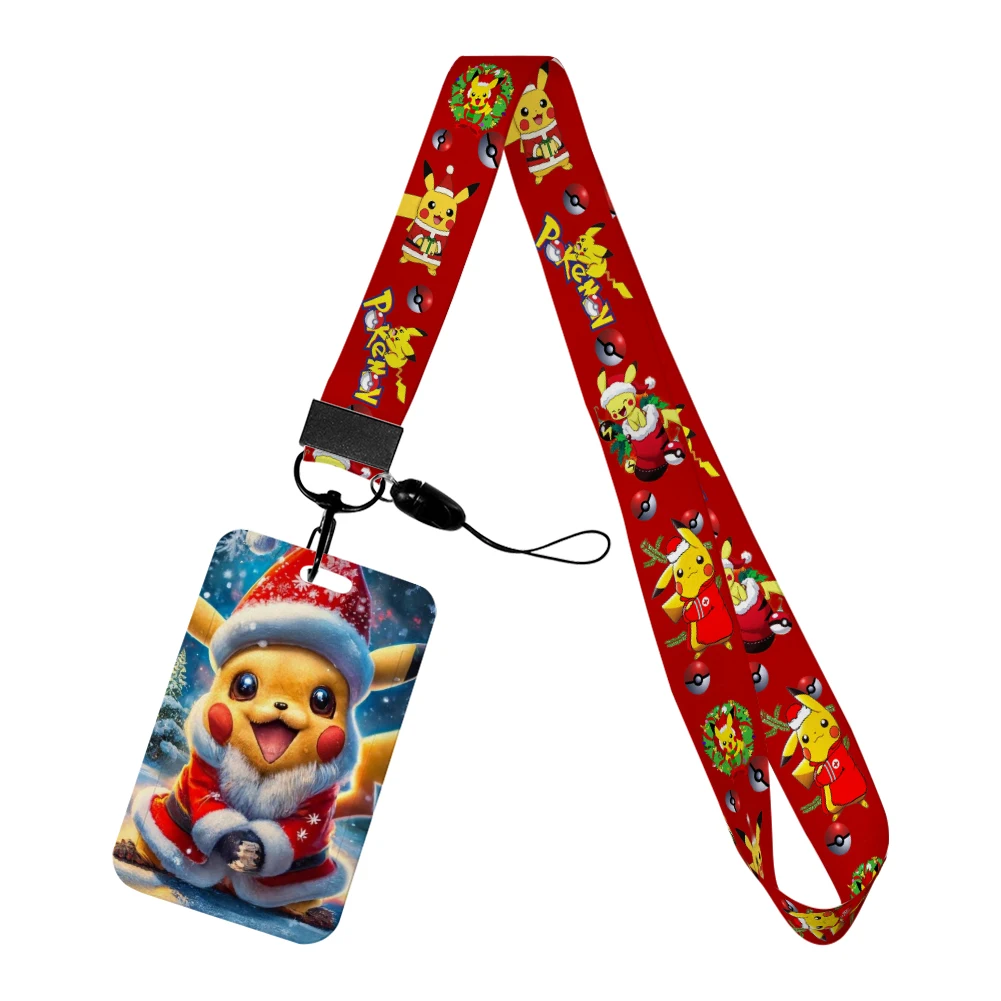 Christmas Pokemon Pikachu Badge Holder ID Card Bus Card Holder Lanyard Reel Clip Kids for Accessories Hot Selling Xmas Gifts