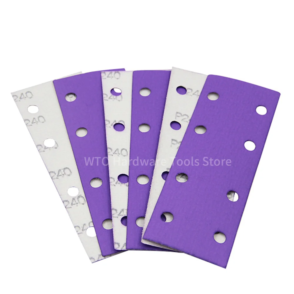 10PCS 70x198mm 8 Hole Ceramic Sanding Discs,Purple Rectangular Hook & Loop Sanding Sheets for Wood,Metal,Automotive Polishing