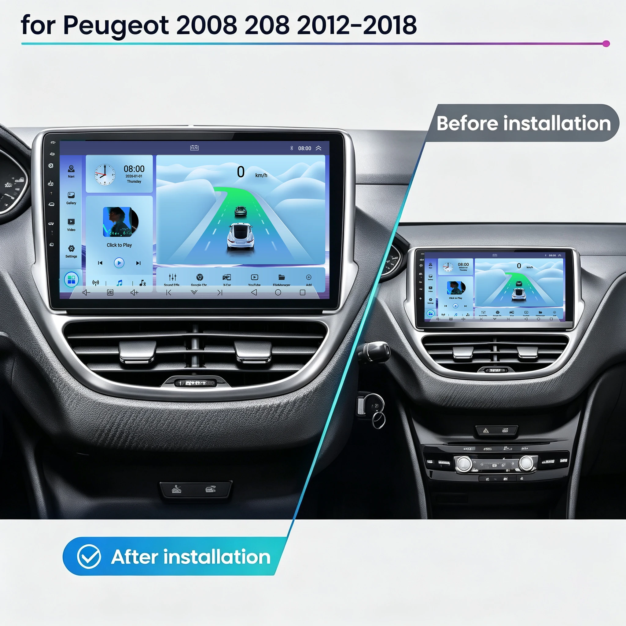 Cortex-A76 Octa-Core Android 16 Car Radio For Peugeot 208 2008 2012 2013 2014 2015 2016 2017 2018 WiFi Player Navigation  WiFi