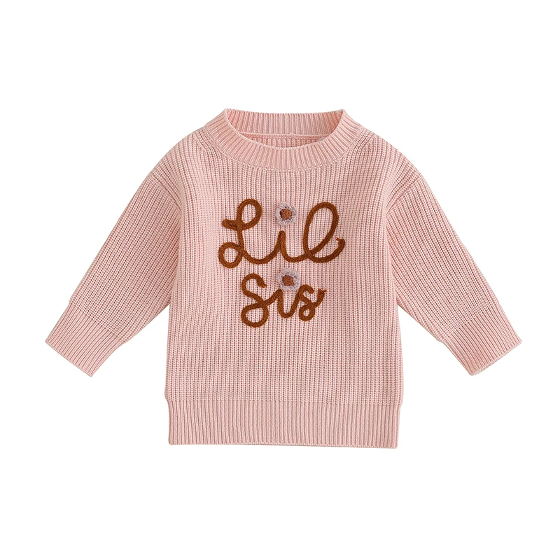 Toddler Baby Girl Sweater Sister Matching Little Kids Long Sleeve Crewneck Cute Knit Tops Fall Winter Pullover