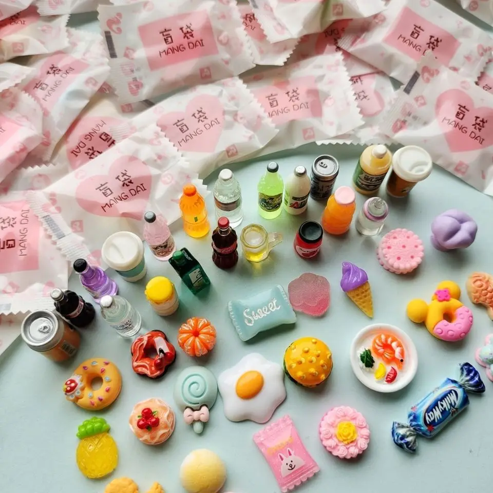 5/10PCS Fun Mixed surprise mix Bag Cute Simulation Mini Snacks Food Model Resin Toys Surprises Box Fake Candy Kids Toys