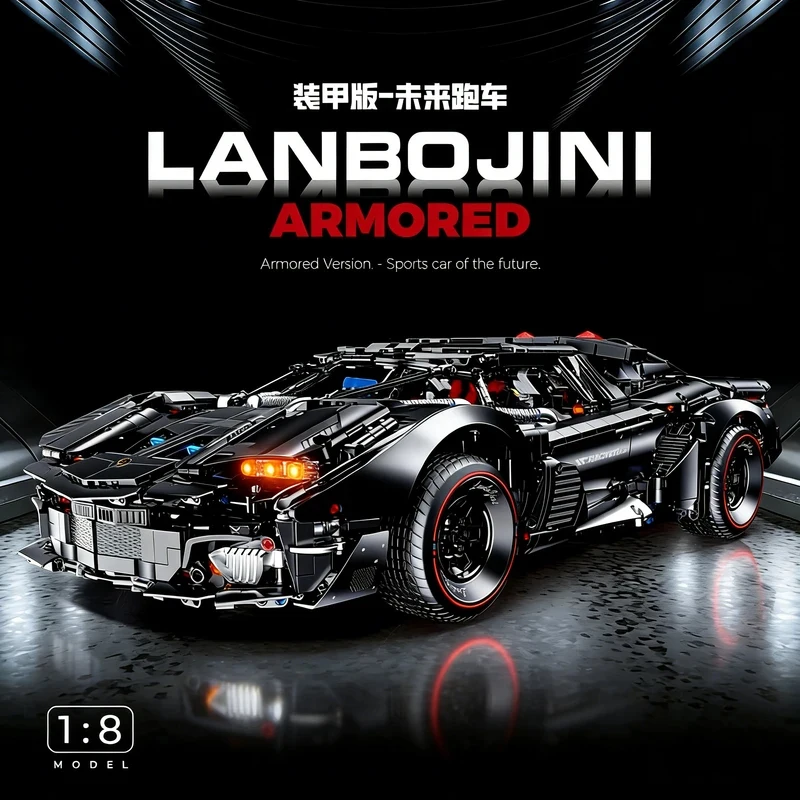 

GULY10618 3927pcs 1:8 Super Sports Car Building Block Toy Motor Racing Can Control Race Car Model DIY Bricks Toys for Boys Adult