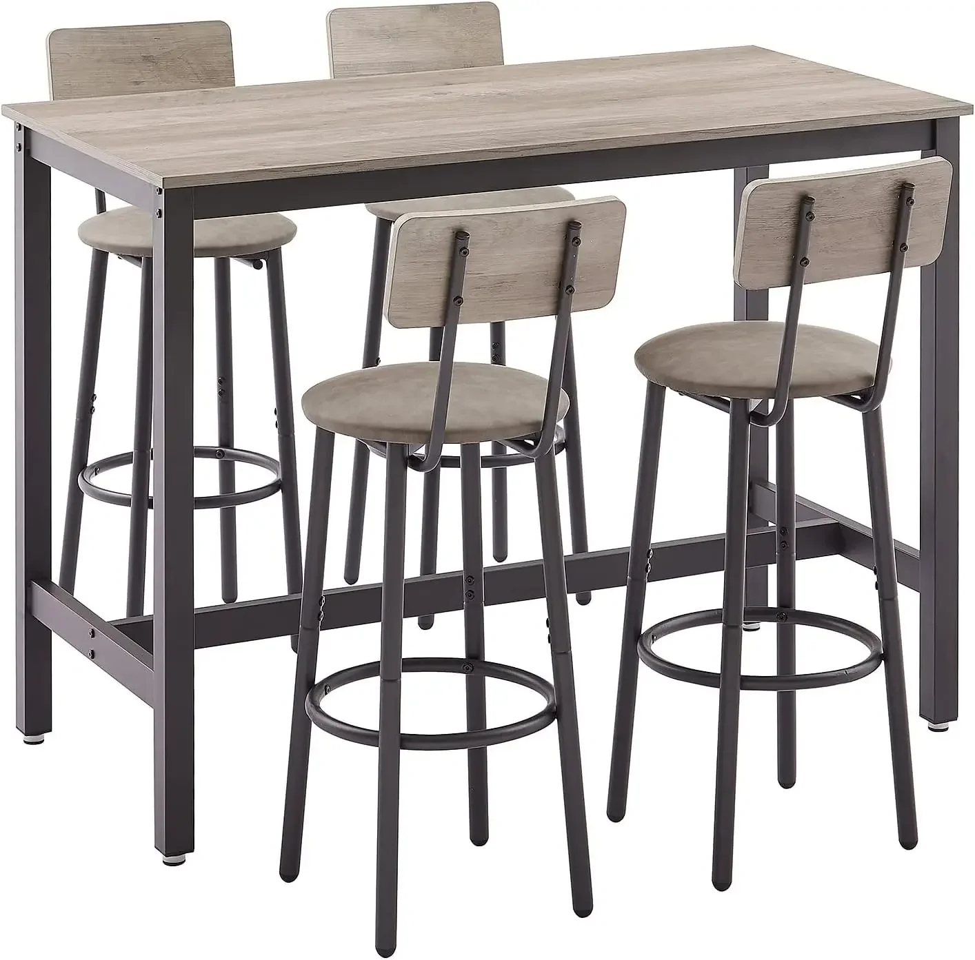 Bar Table and Chairs Set for 4, 5 Pieces Industrial Counter Height Pub Table and 4 PU Soft Stools with Backrest, High Kitchen Br