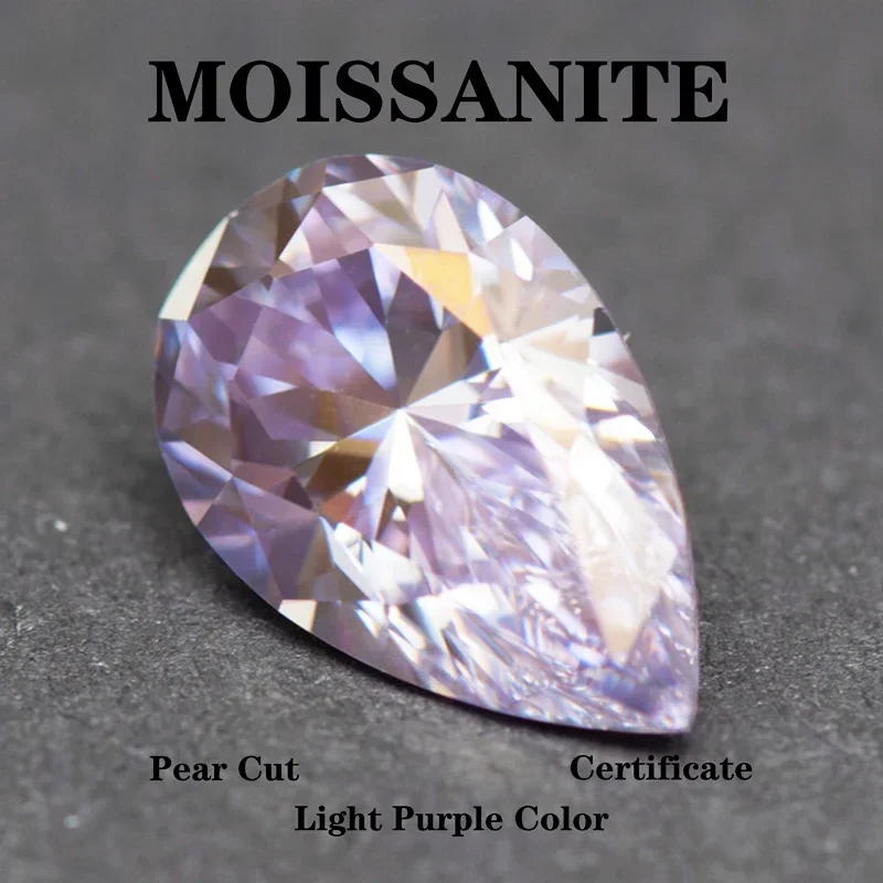 

Moissanite Stone Pear Cut Light Purple Color Charms Gemstone Advanced Shiny Jewelry Rings Earrings Making with Certificate