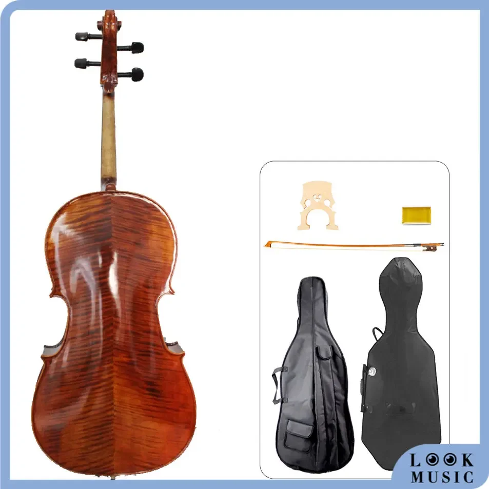 LOOK Antique Handmade Solidwood Cello 4/4 3/4 1/2 1/4 1/8 1/10 Size Acoustic Cello Free Case Bow Rosin Cello Bridge Gig Bag SET