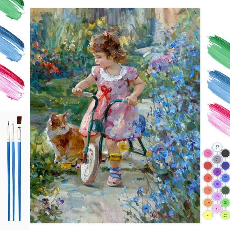 Peinture à l'huile par numéros : Portrait d'enfance dans le jardin, Dessin sur toile à numéros, Images DIY par numéros, Décoration intérieure