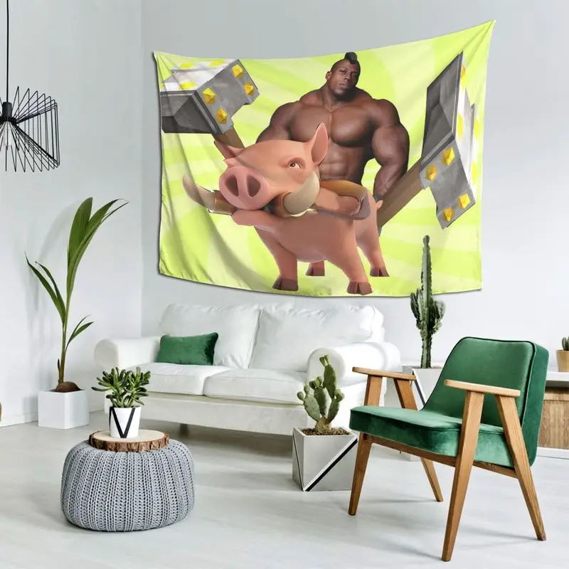 VIKAMA Magical Fierce Male Wild Boar Double Hammer Cartoon Tapestry Background Hanging Cloth Cool Wall Decoration Room Decor