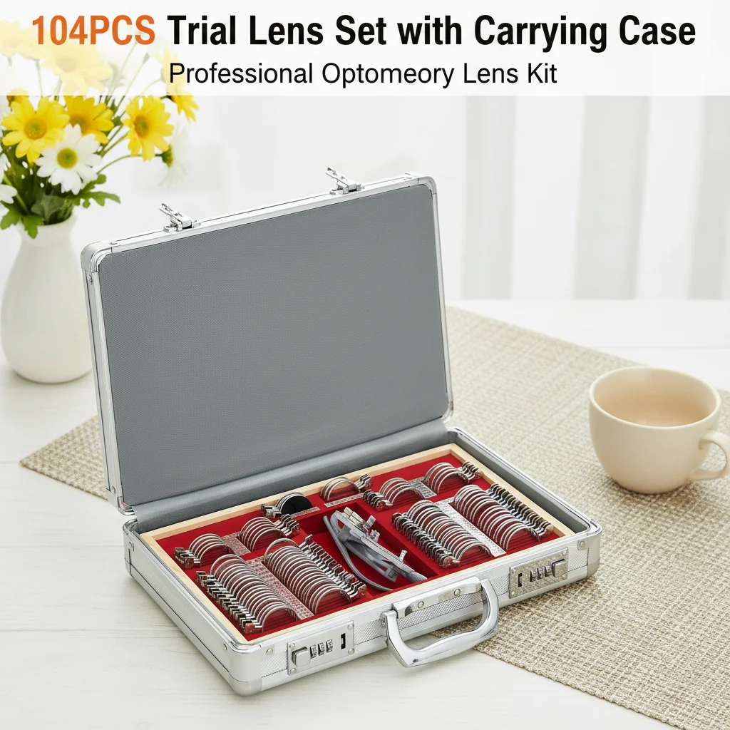 

Набор пробных линз 104 шт., профессиональный комплект линз для оптометрии, портативный набор линз для коррекции зрения с кейсом для переноски для оптометрии
