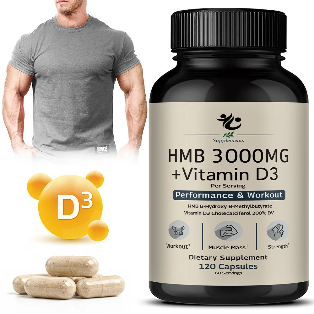 HMB 3000mg Supplement - with Vitamin D3, Supports Muscle Recovery, Increases Strength, Prevents Muscle Loss