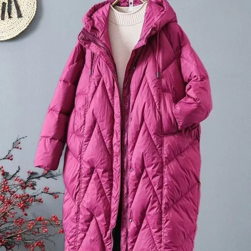 Down Cotton 2025 New Winter Women's Loose and Thick Fitting Hooded Long Over The Knee Cotton Jacket Women Warm Down Cotton Coat