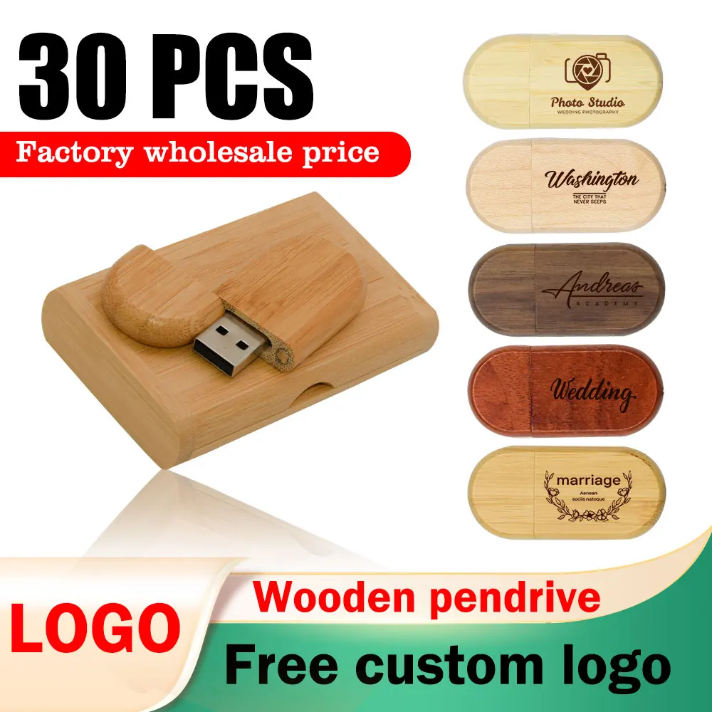 

30 шт./лот USB 2.0 деревянные флеш-накопители в коробке 128 ГБ 64 ГБ 32 ГБ 16 ГБ 8 ГБ, флешка, карта памяти, U-диск, свадебный подарок