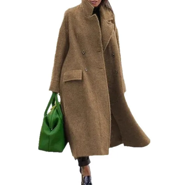 2025 Autumn and Winter Women's Leisure Long Pure Color Warm Wool Coat