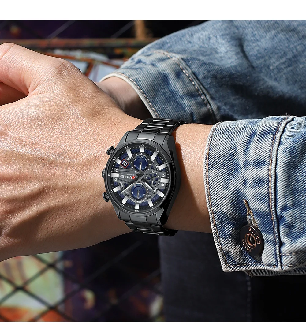 CURREN Luxus-Herren-Chronograph-Uhr mit Quarzwerk, Edelstahlarmband und 43-mm-Zifferblatt, modische Sport-Armbanduhr – Detail 18